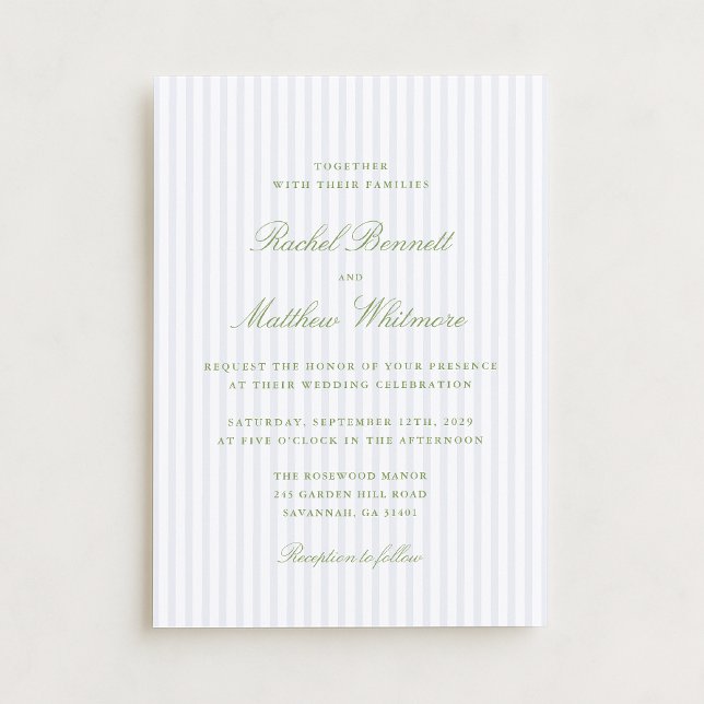 Citrus Green Stripe Elegant Wedding Invitation (Creator Uploaded)