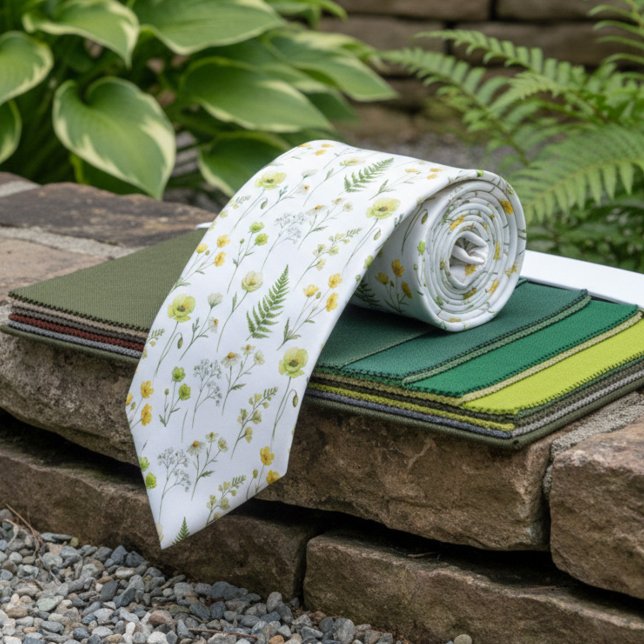 Citrus Green Wildflower Groomsmen Wedding Tie (Groomsmen floral tie from the Citrus Green Wildflower wedding suite by Darling & May)