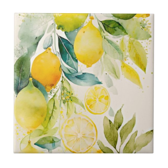 Citrus greenery ceramic tile (Front)