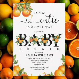 Citrus Greenery Elegant Orange Baby Shower Invitation