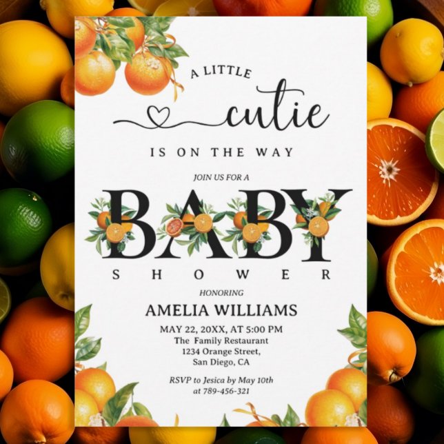 Citrus Greenery Elegant Orange Baby Shower Invitation (Creator Uploaded)