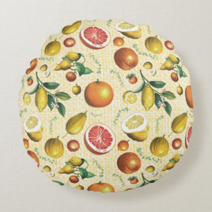 Citrus Grove & Mediterranean Orchard Pattern Round Cushion