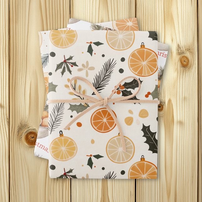 Citrus, Holly and Pine Needles Cosy Christmas Wrapping Paper Sheet (Creator Uploaded)