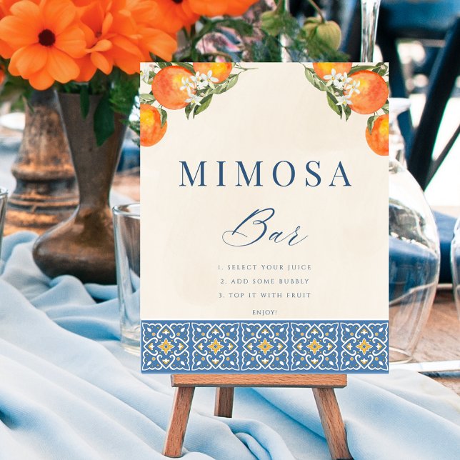 Citrus Italian Blue Tiles Mimosa Bar Sign Poster (Citrus Italian Blue Tiles Mimosa Bar Sign Poster)