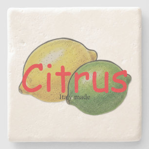 Citrus Italy made Watercolor hand drawn Yellow Stone Coaster