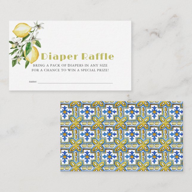 Citrus Lemon Baby Diaper Raffle Ticket Enclosure Card (Front/Back)