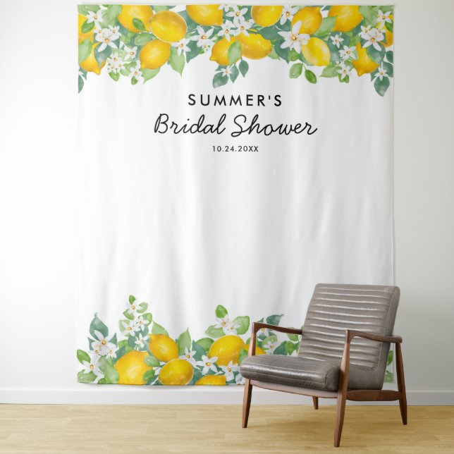 Citrus Lemon Baby Shower Photo Backdrop Tapestry (In Situ)
