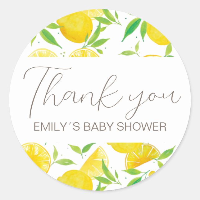 Citrus Lemon Baby Shower Thank You Classic Round Sticker (Front)