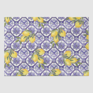 Citrus Lemon Blue Portuguese Tile Mediterranean Tissue Paper