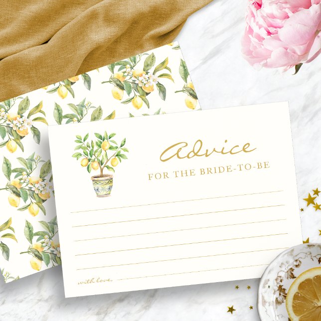 Citrus Lemon Bridal Shower Advice Card (Watercolor Citrus Lemon Floral Bridal Shower Advice Card by Painted Paperie
)