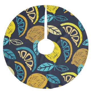 Citrus Lemon Doodle Pattern Background Brushed Polyester Tree Skirt