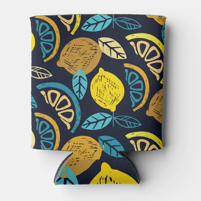 Citrus Lemon Doodle Pattern Background Can Cooler (Front)