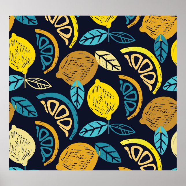 Citrus Lemon Doodle Pattern Background Poster (Front)