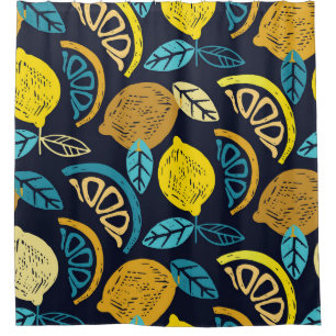 Citrus Lemon Doodle Pattern Background Shower Curtain