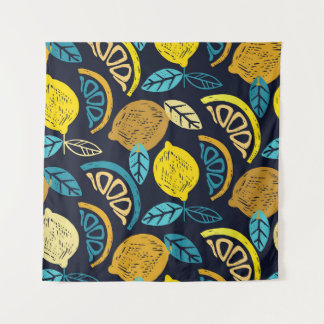 Citrus Lemon Doodle Pattern Background Tapestry