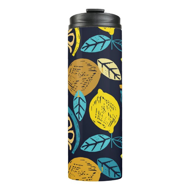Citrus Lemon Doodle Pattern Background Thermal Tumbler (Front)