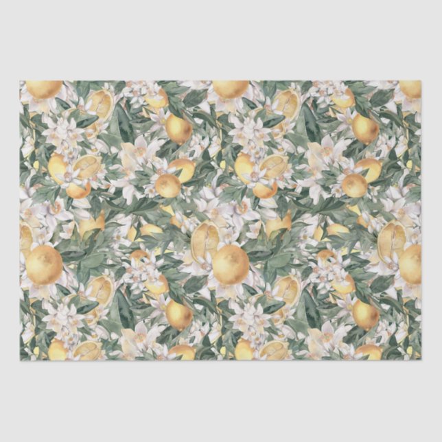 Citrus Lemon Floral Watercolor Baby Shower Tissue Paper (Front)