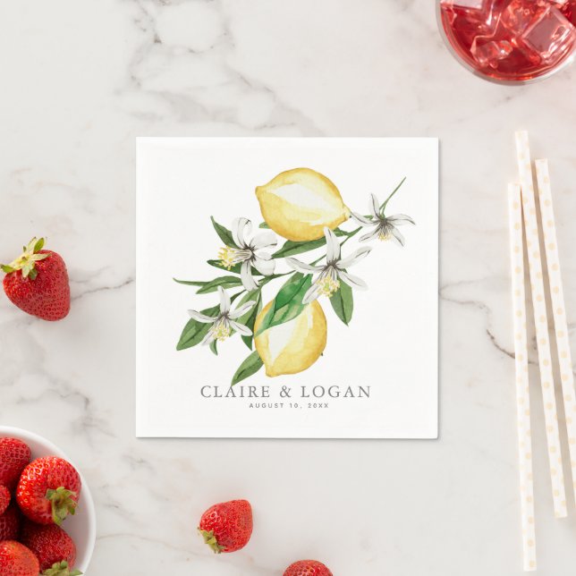 Citrus Lemon Floral Watercolor Wedding Napkin (Insitu)