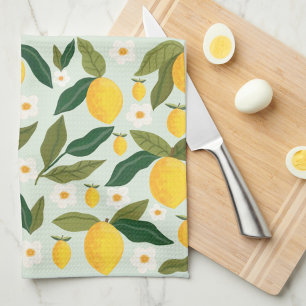 Citrus Lemon Flowers Greenery  Tea Towel