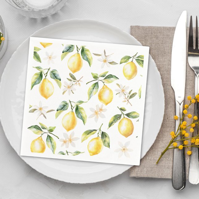 Citrus Lemon Fruit Floral Botanical Pattern Napkin (In situ)