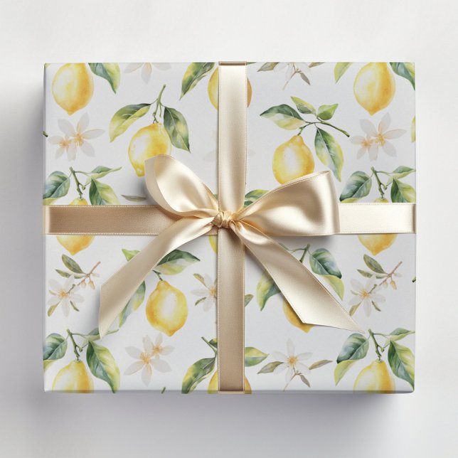 Citrus Lemon Fruit Floral Botanical Pattern Wrapping Paper (In situ)