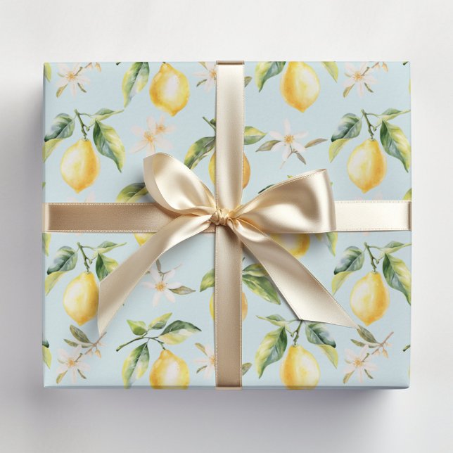 Citrus Lemon Fruit Floral Botanical Pattern Wrapping Paper Sheet (In situ)