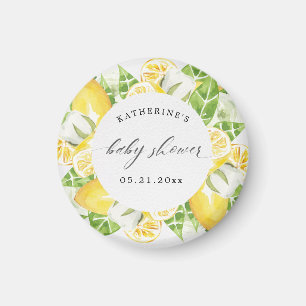 citrus lemon fruit flower baby shower monogram  magnet