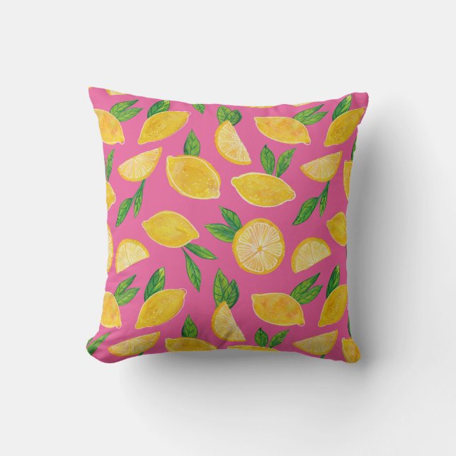 Citrus Lemon Fruit pink pattern Cushion (Front)