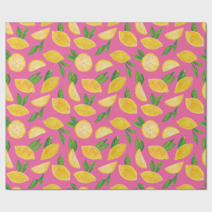 Citrus Lemon Fruit pink pattern Wrapping Paper