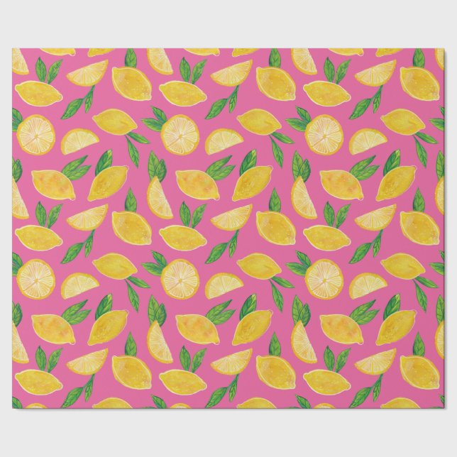 Citrus Lemon Fruit pink pattern Wrapping Paper (Seam)