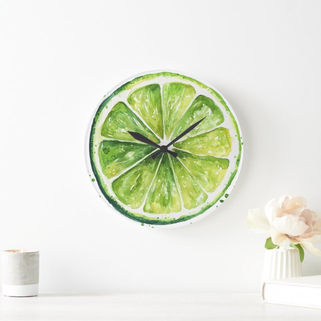 Citrus Lemon Green Fruit Slice Round Clock (Home)