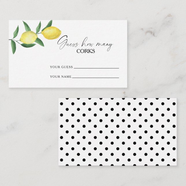 Citrus lemon - guess how many corks bridal game enclosure card (Front/Back)