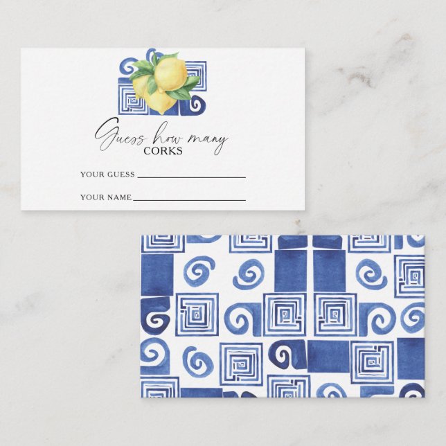 Citrus lemon - guess how many corks bridal game enclosure card (Front/Back)