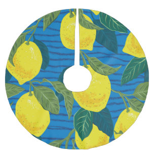 Citrus Lemon: Hand-Drawn Vintage Seamless. Brushed Polyester Tree Skirt