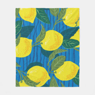 Citrus Lemon: Hand-Drawn Vintage Seamless. Fleece Blanket