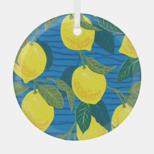 Citrus Lemon: Hand-Drawn Vintage Seamless. Glass Tree Decoration