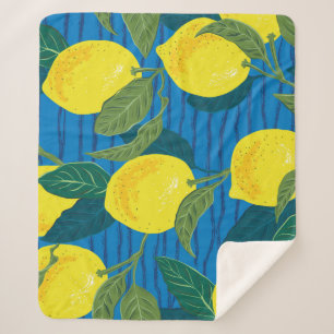 Citrus Lemon: Hand-Drawn Vintage Seamless. Sherpa Blanket