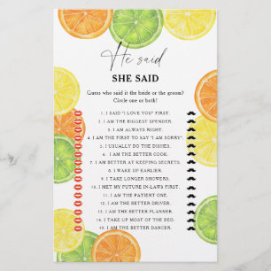 Citrus lemon - He said she said bridal shower game