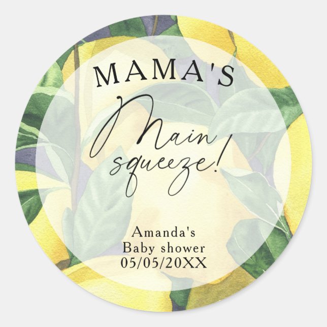 Citrus Lemon - Mama's main squeeze baby shower Classic Round Sticker (Front)