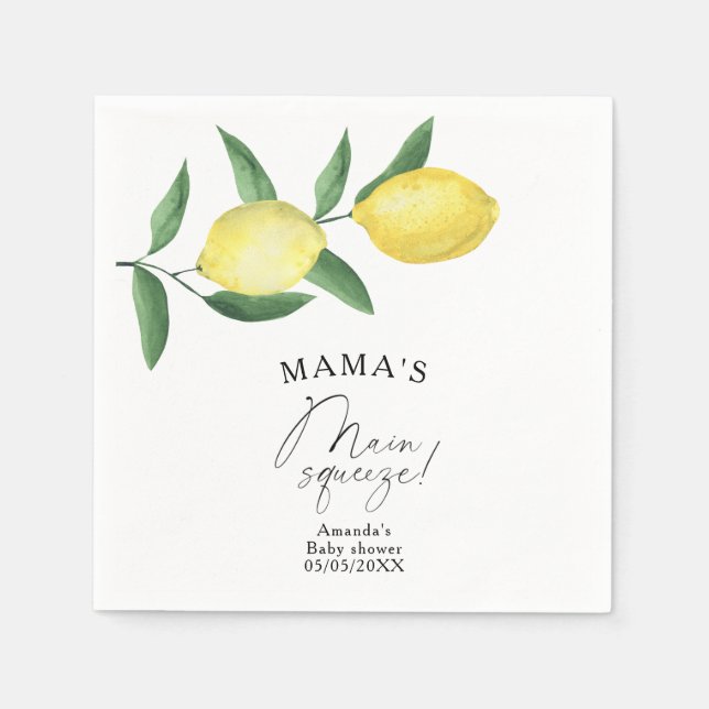 Citrus Lemon - Mama's main squeeze baby shower Napkin (Front)