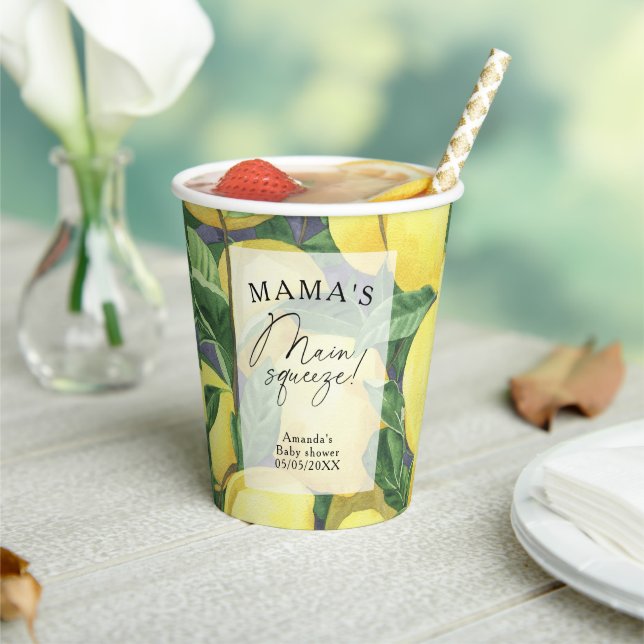 Citrus Lemon - Mama's main squeeze baby shower Paper Cups (Insitu)