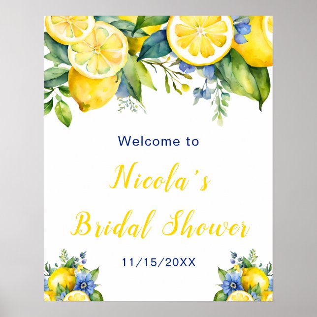 Citrus Lemon Mediterranean Bridal Shower Poster (Front)