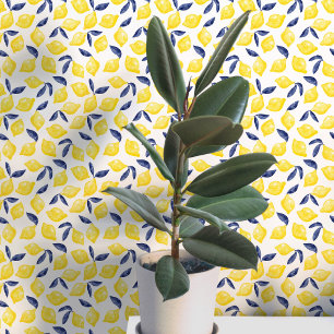 Citrus Lemon Mediterranean Yellow White Watercolor Wallpaper