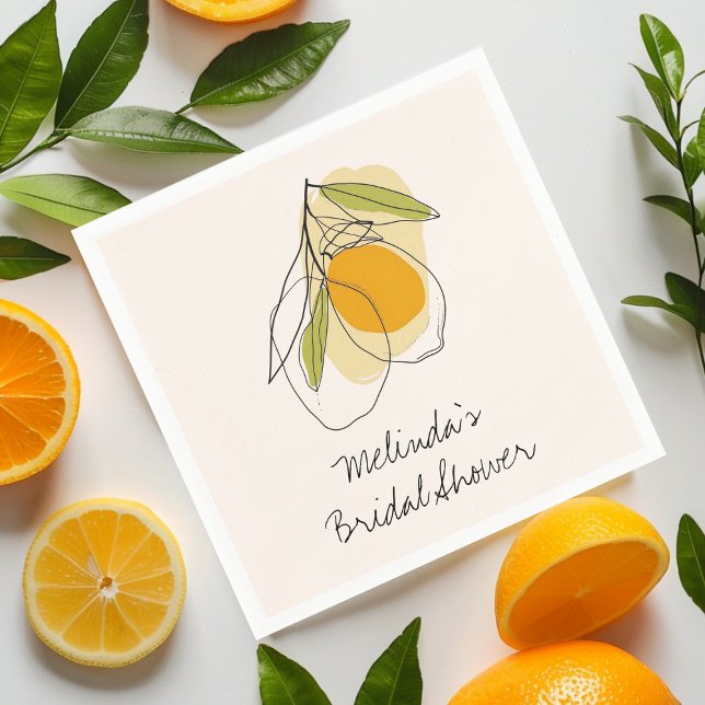 Citrus Lemon Modern Minimalist Bridal Shower Napkin (Creator Uploaded)