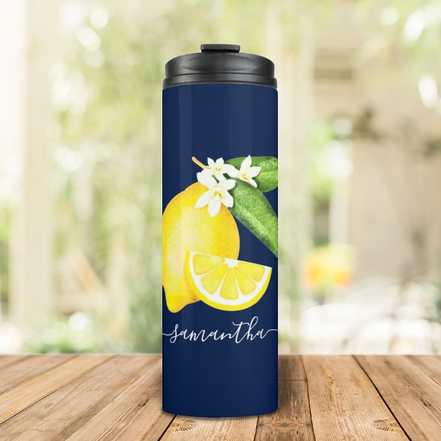 Citrus Lemon Monogram Navy Blue Thermal Tumbler (Creator Uploaded)