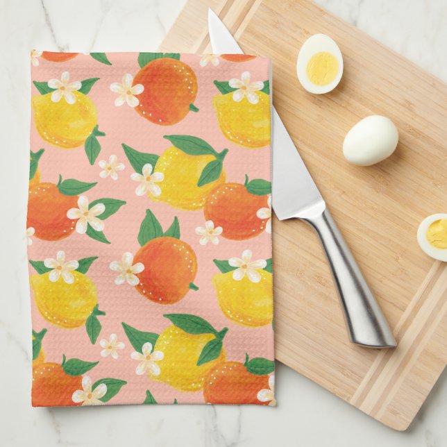 Citrus Lemon Orange Kitchen Tea Towel (Quarter Fold)