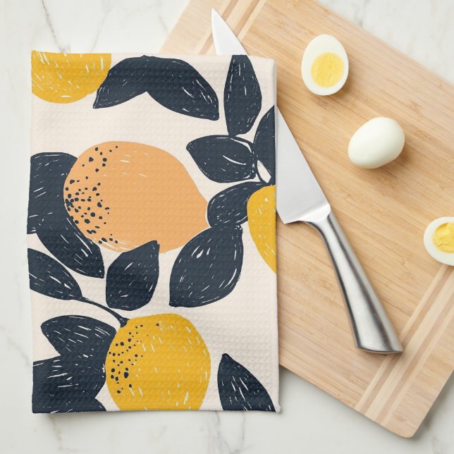 Citrus Lemon Oranges Abstract Modern Pattern Tea Towel (Quarter Fold)