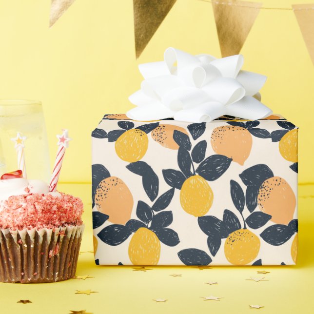 Citrus Lemon Oranges Abstract Modern Pattern Wrapping Paper (Birthday Party)