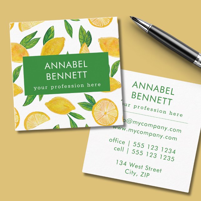 Citrus Lemon pattern professional Square Business Card (Lemon Pattern Professional Square Business Card)