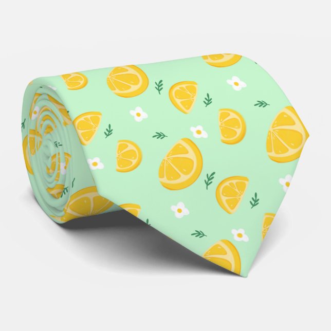 Citrus Lemon Pattern Tie (Rolled)